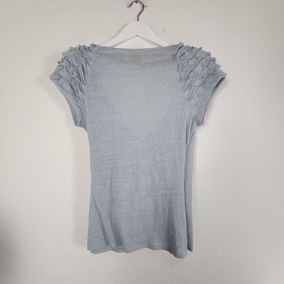 Anthropologie Ric Rac Womens Tiered Ruffle Sleeve Wrap Top Large Sky Blue New - Picture 2 of 8